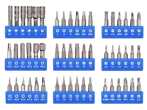 different types of screwdriver bits.